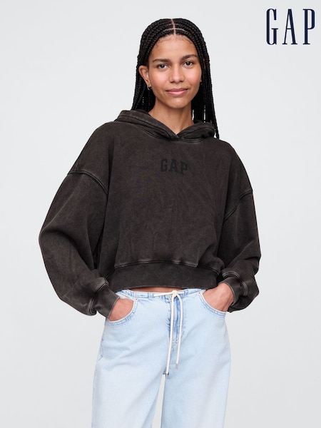 Gap Black Vintage Soft Fleece-Lined Cropped Logo Hoodie (F42045) | €40