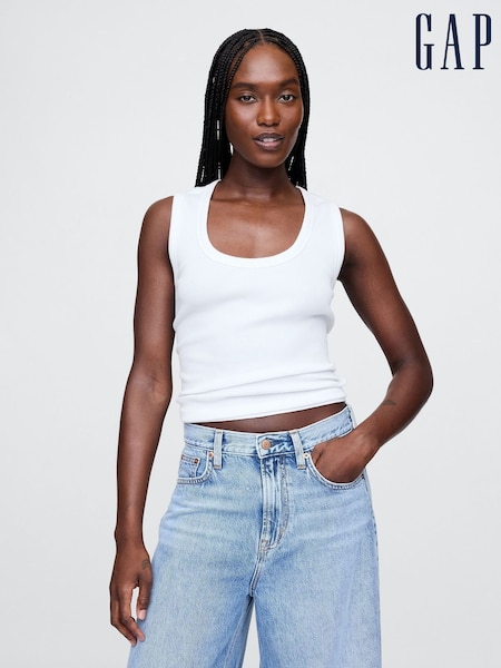 Gap White Ribbed Knit Cotton Stretch Scoop Vest (F42059) | €23