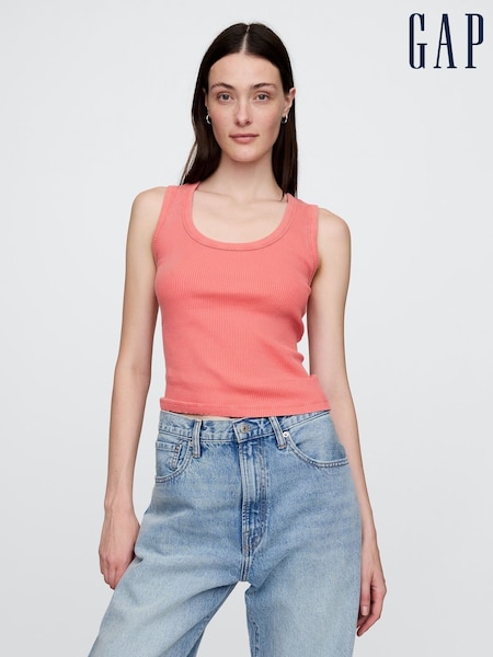 Gap Coral Pink Ribbed Knit Cotton Stretch Scoop Vest (F42061) | €23