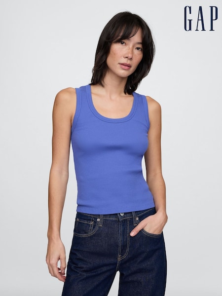 Gap Blue Ribbed Knit Cotton Stretch Scoop Vest (F42068) | €23