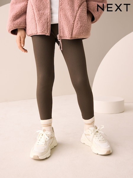 Chocolate Brown Seamless Ribbed High Waist Leggings (3-16yrs) (F42073) | €17.50 - €24