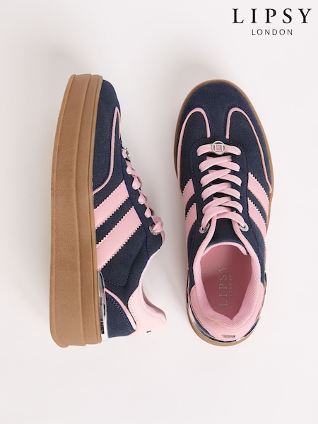Lipsy Navy Standard Fit Pink Stripe Chunky Gum Trainers (F42186) | €65