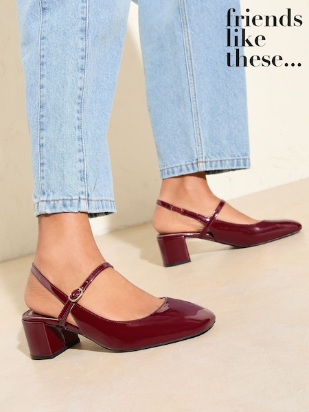 Friends Like These Burgundy Red Patent Slingback MaryJane Low Block Heel Court Shoes (F42213) | €48