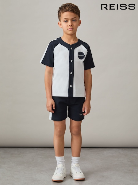 Reiss Off White/Navy Nori 3-9 yrs Cotton Waffle-Knit Badge Shirt (F42257) | €58