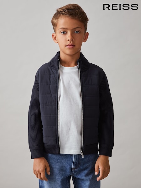Reiss Navy Southend 3-9 yrs Hybrid Quilt and Knit Zip Through Jacket (F42267) | €85