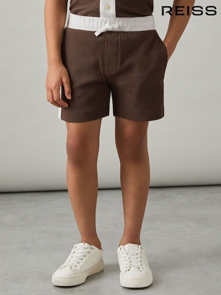 Reiss Chocolate Brown / Off White Cane 3-9 yrs Cotton Waffle-Knit Badge Shorts (F42275) | €52