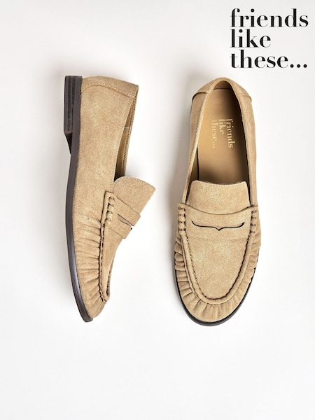 Friends Like These Taupe Flat Ruched Comfort Slip On Patent Faux Leather Penny Loafers (F42276) | 2,103 UAH