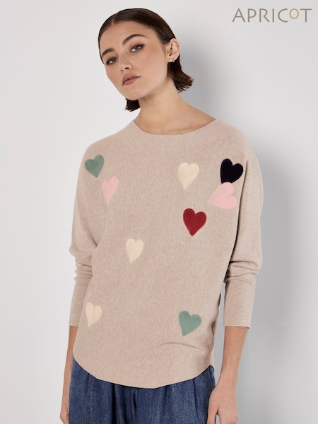 Apricot Natural Appliqué Heart Batwing Jumper (F42328) | €51