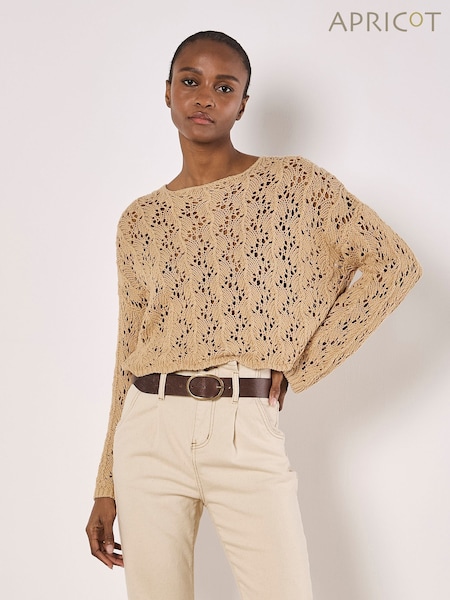 Apricot Natural Pointelle Scallop Hem Jumper (F42340) | €51
