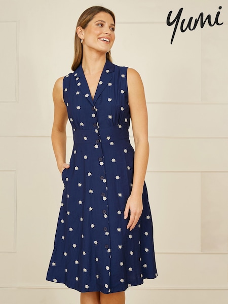 Yumi Blue Daisy Print Sleeveless Shirt Dress (F42397) | €77