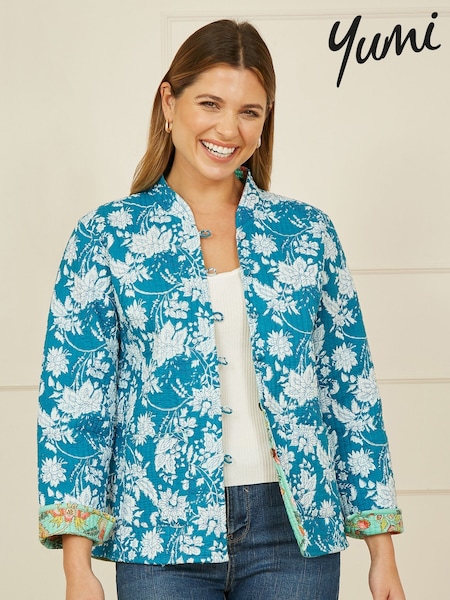 Yumi Blue Floral Reversible Quilted 100% Cotton Jacket (F42399) | €93