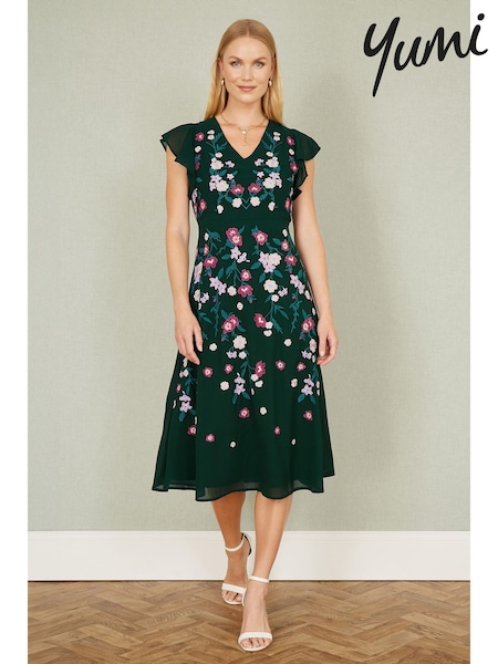 Yumi All Over Floral Print Embroidery Midi Skater Dress (F42406) | €99