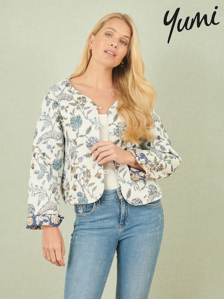 Yumi White cream Animal Reversible Quilted 100% Cotton Jacket (F42408) | €86