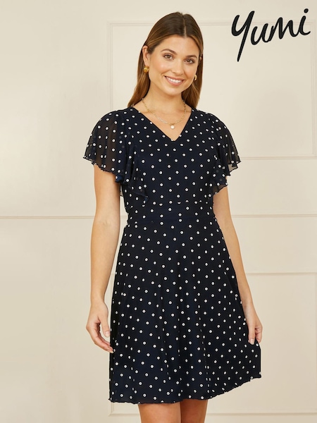 Yumi Polka Dot Skater Dress With Ruffle Sleeves (F42416) | 372 LEI