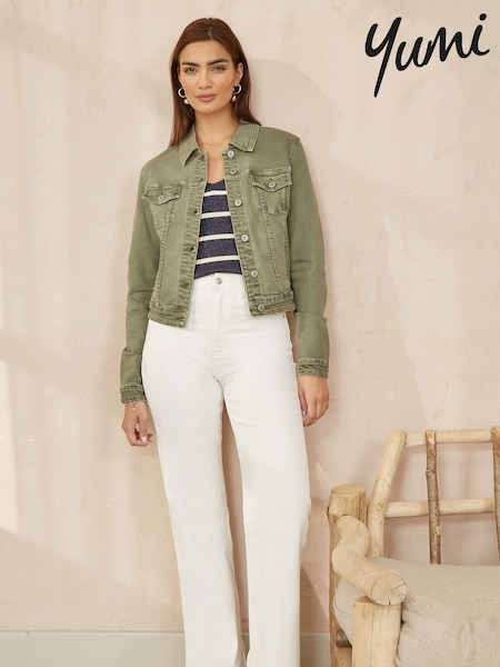 Vihreä - Yumi Stretch Cotton Denim Jacket (F42418) | €102