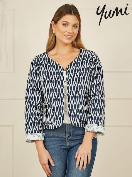 Yumi Blue Ikat Reversible Quilted 100% Cotton Jacket (F42430) | €77