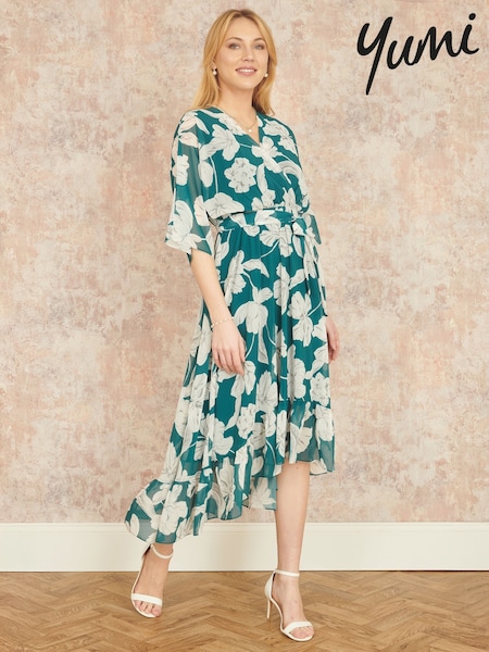Vihreä - Yumi Kimono Sleeves Midi- Dip Helma Wrap Midi- Mekko (F42435) | €95
