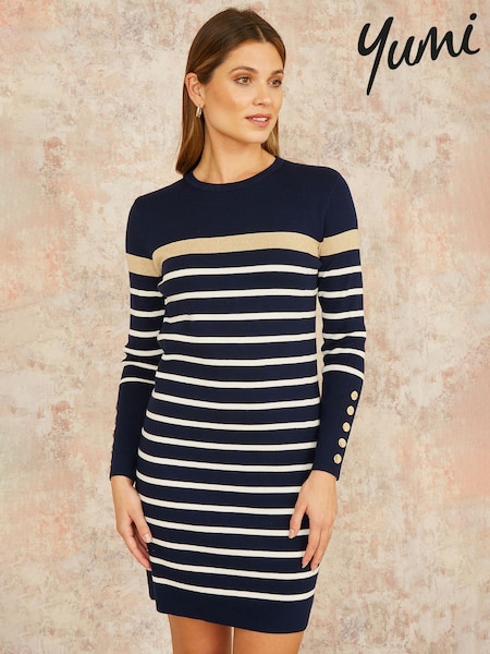 Yumi Blue Striped Knitted Dress With Button Cuff Detail (F42439) | 3,605 UAH