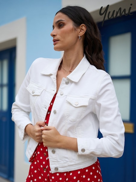 Valkoinen - Yumi Stretch Cotton Denim Jacket (F42449) | €102