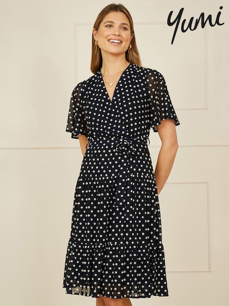 Yumi Dot Print Mesh Stretch Midi Skater Dress (F42451) | €79