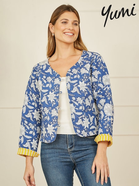 Yumi Blue Animal Reversible Quilted 100% Cotton Jacket (F42455) | €86
