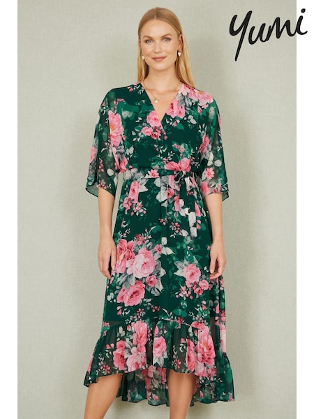 Yumi Green Kimono Sleeves Dip Hem Wrap Midi Dress (F42460) | €80