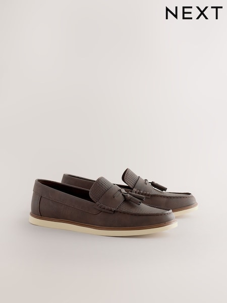 Brown Embossed Tassel Loafers (F42470) | €50