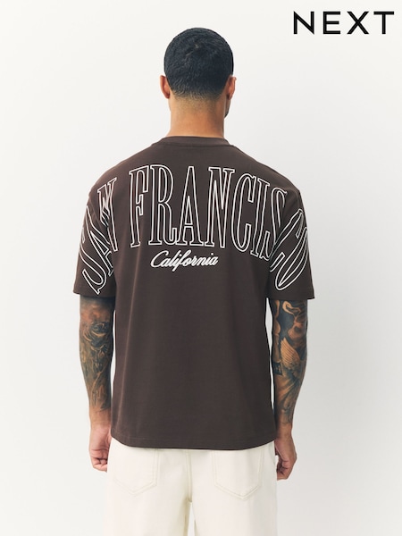 Brown San Francisco Relaxed Fit Graphic Print Heavy Weight T-Shirt (F42473) | AED79