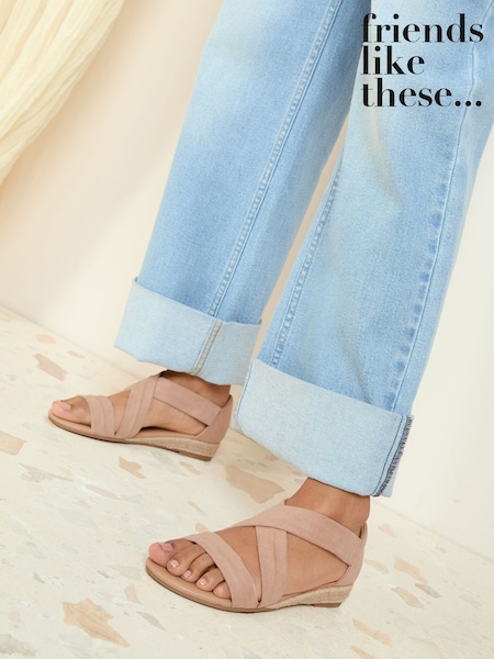 Friends Like These Nude Standard Fit Cross Strap Comfort Low Wedge Sandals (F42479) | €36