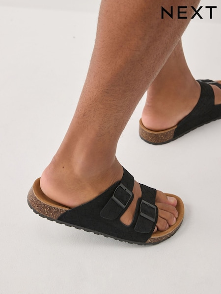 Taupe Two Buckle Embossed Sandals (F42488) | AZN 71