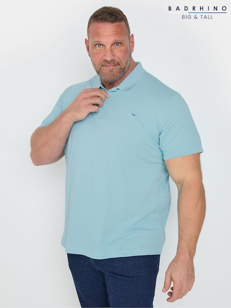 BadRhino Big & Tall Blue Plain Pique 100% Cotton Polo Shirt (F42495) | ₪101