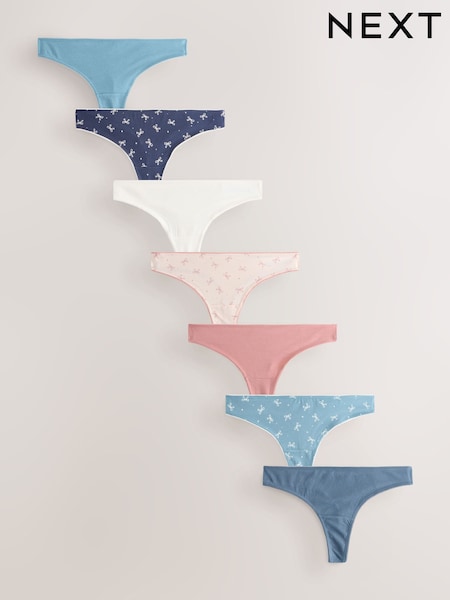 Grey/Cream/Red Hearts Thong Cotton Rich Knickers 7 Pack (F42590) | €19