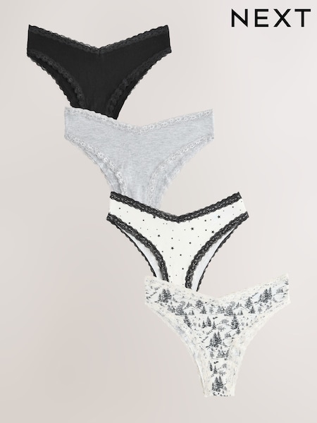 Black/Cream Extra High Leg Lace Knickers 4 Pack (F42593) | €20