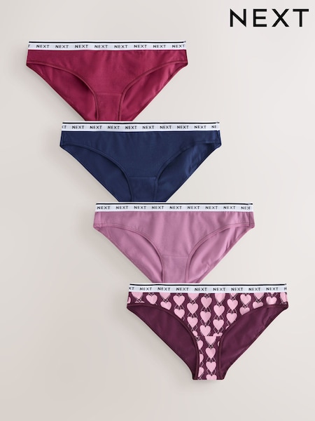 Navy Argyle Check Bikini Cotton Logo Knickers 4 Pack (F42594) | €18