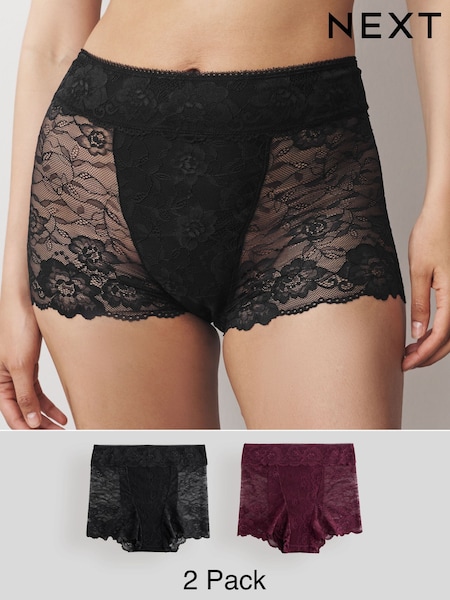 Black / Berry Short All Over Lace Medium Flow Period Knickers 2 Pack (F42611) | €34.50