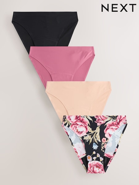 Black / Praline Nude / Pink Floral High Leg No VPL Medium Flow Period Knickers 4 Pack (F42621) | €32