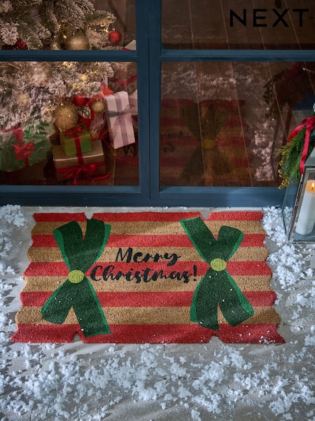 Red Christmas Cracker Slogan Coir Doormat (F42642) | €18 - €30