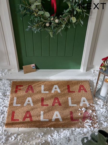 Red Christmas Fa La La Slogan Coir Doormat (F42646) | €15.50 - €28