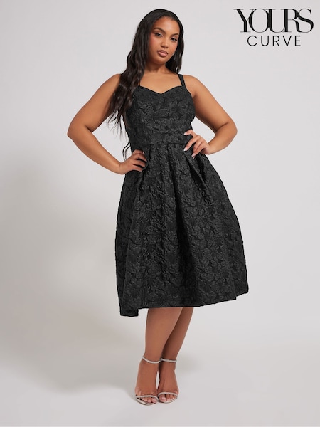 Черный - Yours Curve London Sweetheart Jacquard Prom Skater Dress (F42705) | €106