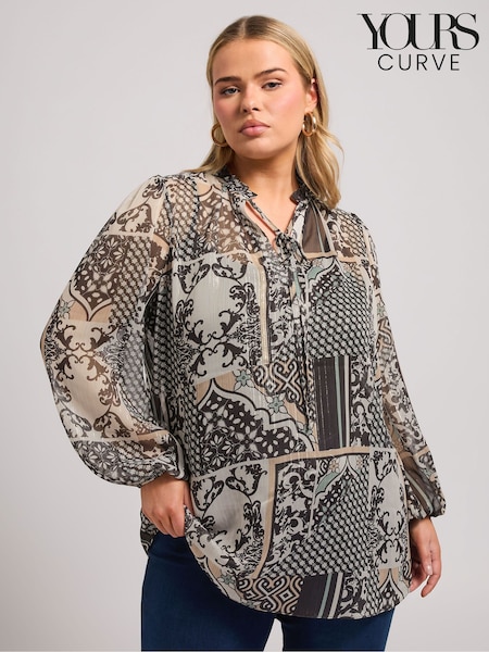 Yours Curve London Scarf Ruffle Metallic Blouse (F42707) | 290 LEI