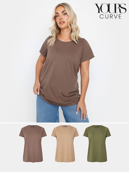 Yours Curve Brown Core Basic T-Shirts 3 Pack (F42719) | €40