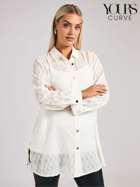 Yours Curve White London Textured Long Line Shirt (F42723) | 193 QAR