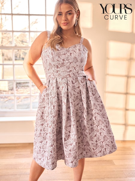 Розовый - Yours Curve London Sweetheart Jacquard Prom Skater Dress (F42727) | €106