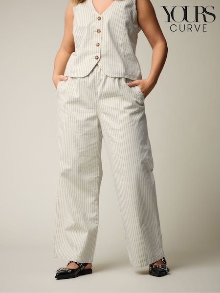 Yours Curve Natural Striped Pull On Wide Leg 100% Cotton Jeans (F42728) | $59
