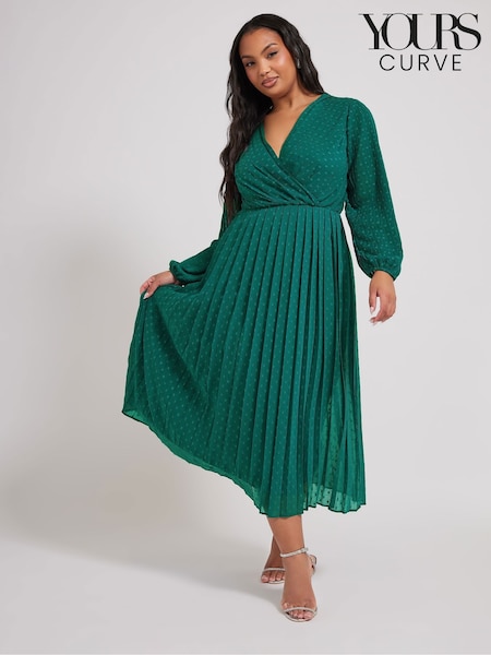 Yours Curve Green London Dobby Wrap Dress With Bellow Sleeve (F42757) | €75
