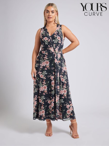 Yours Curve London V-Neck Mesh Drape Maxi Dress (F42759) | €93