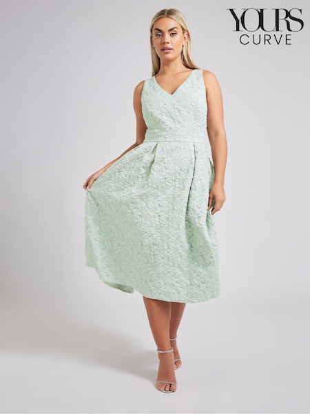 Зеленый - Yours Curve London Jacquard V-Neck Prom Skater Dress (F42766) | €106