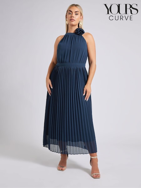 Синий - Yours Curve London Pleated Choker Corsage Dress (F42772) | €110