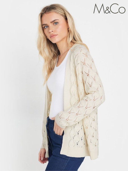 M&Co Natural Petite Edge To Edge Mid Length Crochet Cardigan (F42775) | €42