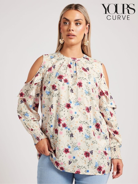 Yours Curve White London Floral Cold Shoulder Blouse (F42795) | €45